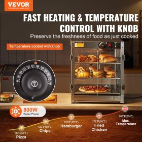 VEVOR 3-Tier Commercial Food Warmer Display Countertop Pizza Cabinet with Light