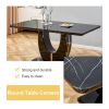 Table and chair set.63"W x 37"D x 30"H Black Marble MDF DiningTable Set with 4 Black PU Chairs with gold metal legs.Bring a comfortable home experienc