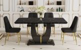 Table and chair set.63"W x 37"D x 30"H Black Marble MDF DiningTable Set with 4 Black PU Chairs with gold metal legs.Bring a comfortable home experienc