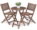 3-Piece Acacia Wood Bistro Set, Wooden Folding Patio Furniture for Garden Backyard Balcony Porch w/ 1 Coffee Table and 2 Foldable Chairs